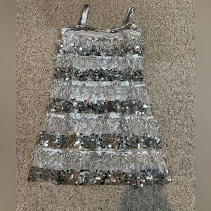 Silver Sequin Fringe Dress